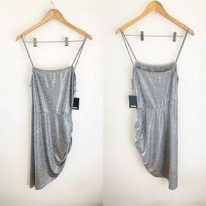 Reformation Dress Flare Ruched Stretchy Asymmetrical Mini Party Silver L NWT
